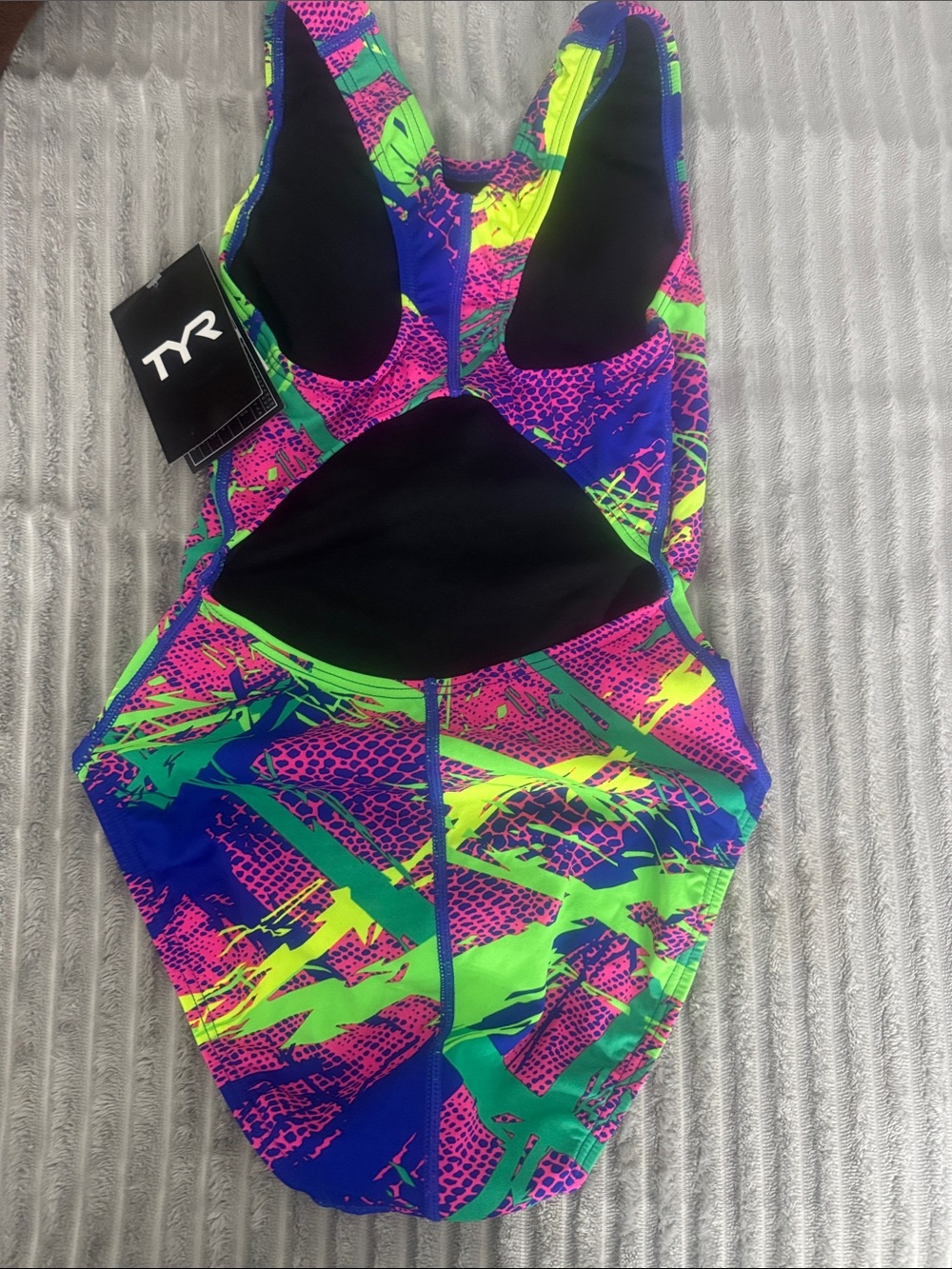 TYR Girls Neon Pink Blue Green One-Piece Swimsuit